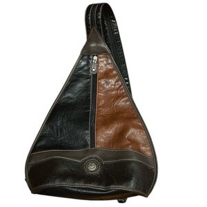 Mouflon Leather Sling Backpack Teardrop Crossbody Shoulder Black Brown bag